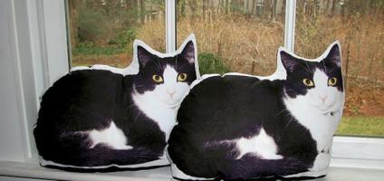 black and white cat pillow