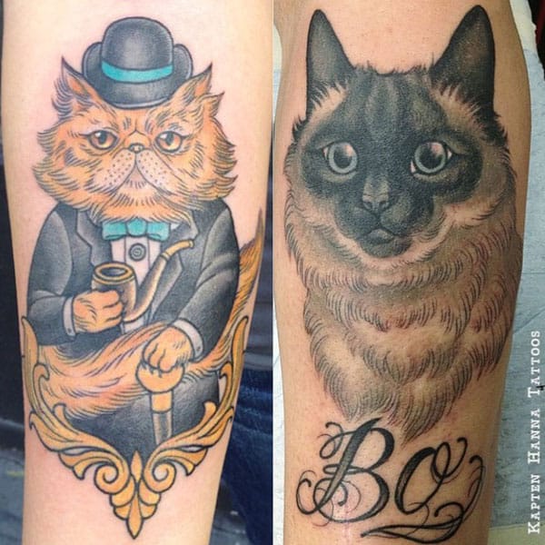 Cat-themed tattoos by Hanna Sandstrom, aka Kapten Hanna. (Photo courtesy Kapten Hanna's Instagram)