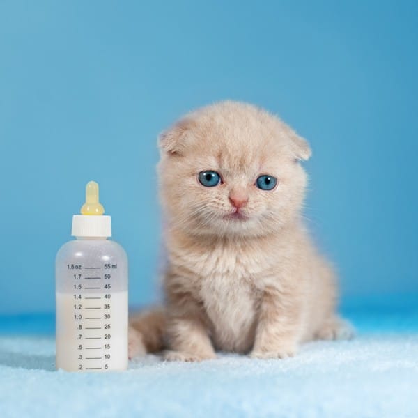 kitten drinking from baby bottle