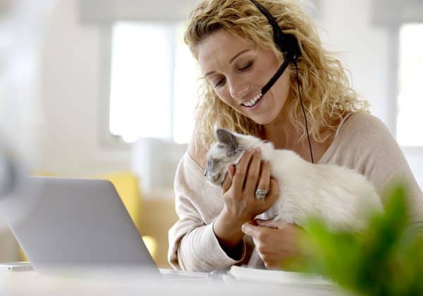 Woman reinforcing meowing with attention. Photo by Shutterstock