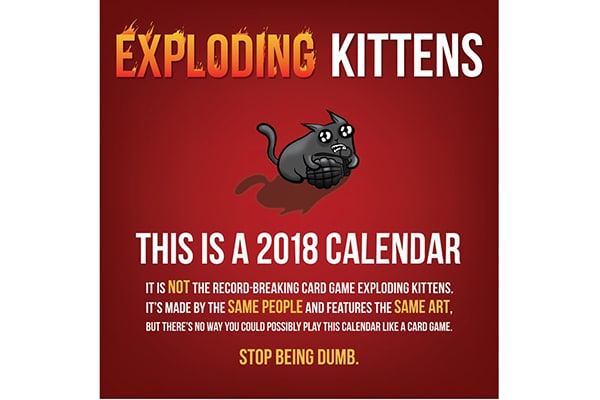 Exploding Kittens 2018 Wall Calendar. 