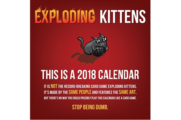 Exploding Kittens 2018 Wall Calendar.