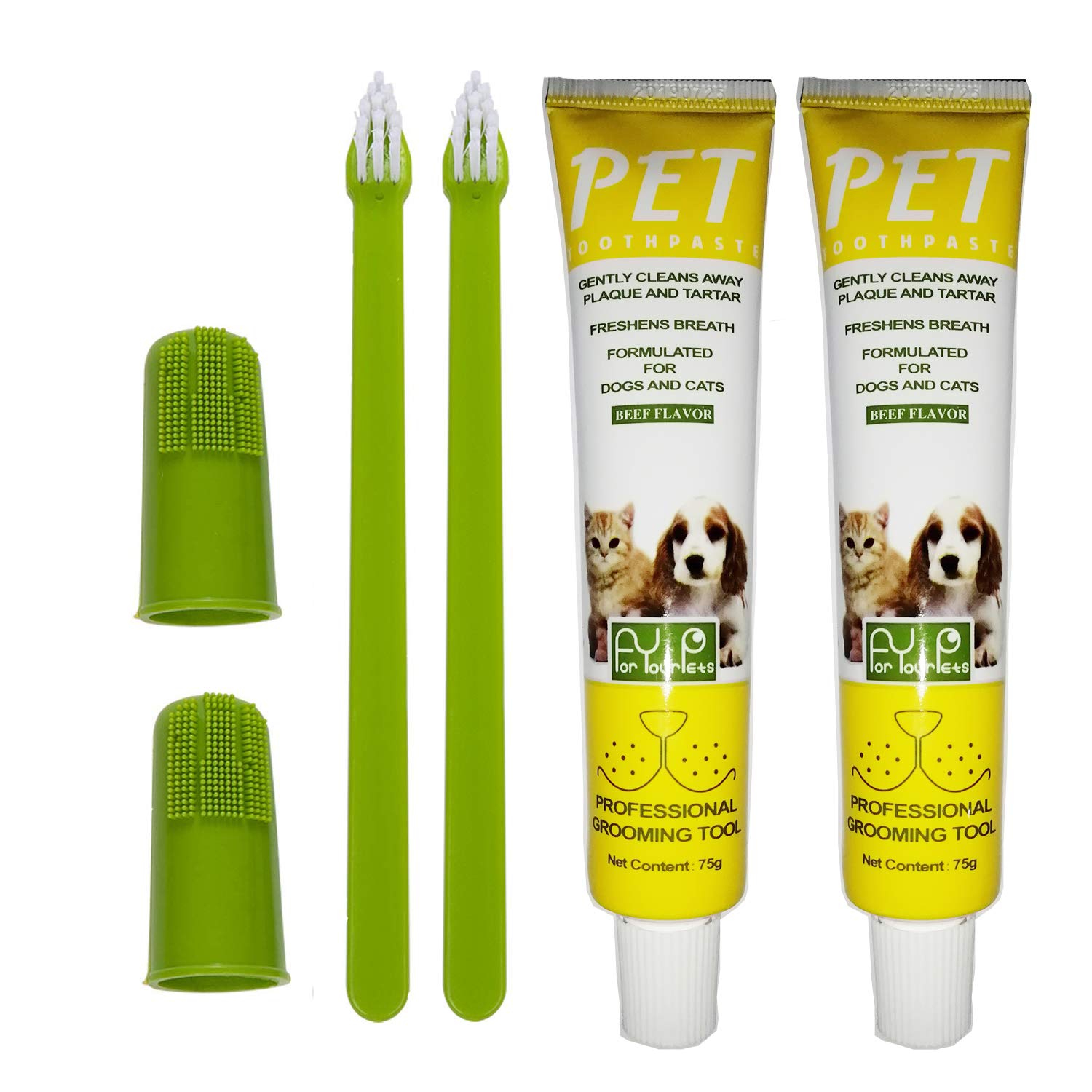 2 Pack Pet Toothbrush and Toothpaste for Dogs & Cats, Best Soft Silicone Pet Finger Toothbrush for Small Dogs Puppy Doggy, Dog Toothpaste Beef Flavor new