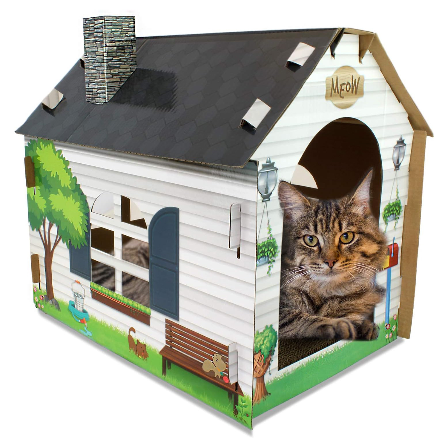 ASPCA Cardboard Cat House Hideaway Playhouse with Cat Scratcher