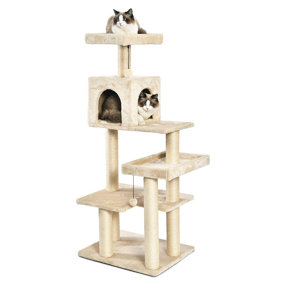 Amazon Basics Extra Large Cat Tree Tower with Condo - 24 x 56 x 19 Inches, Beige New