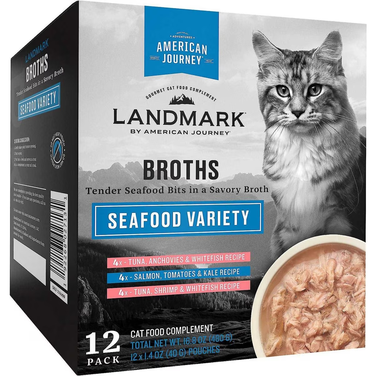 American Journey Landmark Broths Seafood Variety Pack Wet Cat Food Complement Pouches new