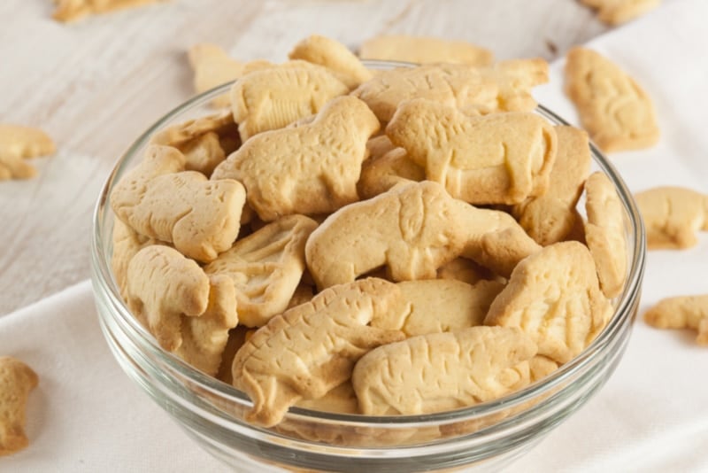 Animal crackers in a bowl
