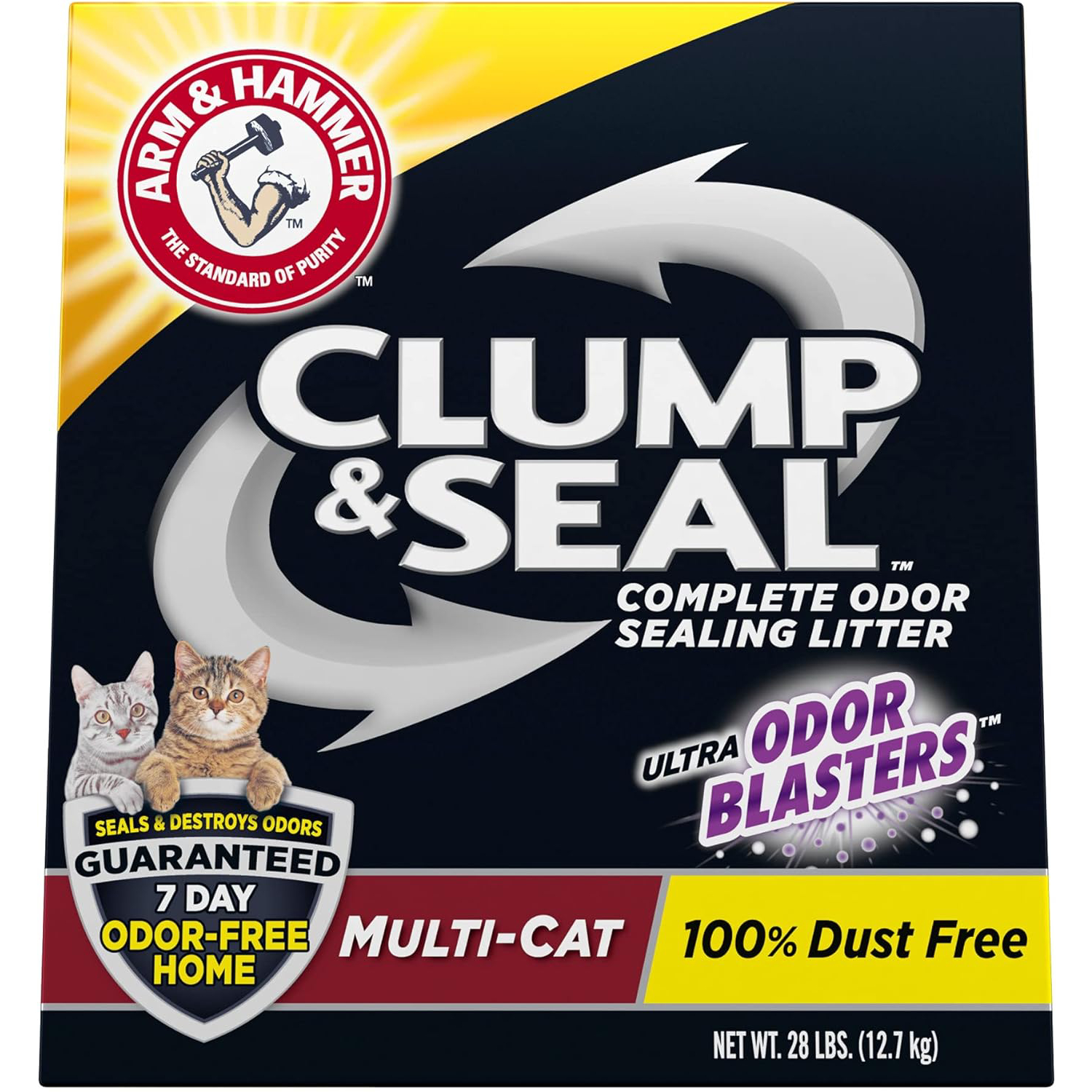 Arm Hammer Clump Seal Litter Multi-Cat Complete Odor Sealing Clumping Clay Cat Litter, 28lb new