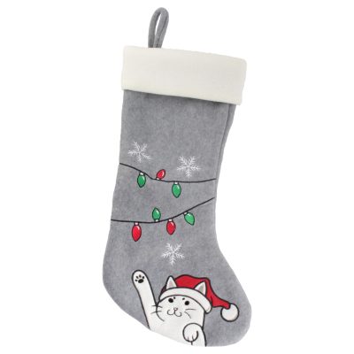 BambooMN 18” Classic Hand Embroidered Naughty Cat Stocking