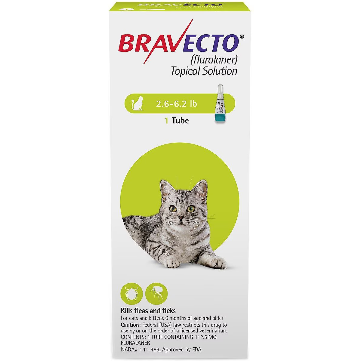 Bravecto Topical Solution for Cats, 2.6-6.2 lbs, (Green Box)