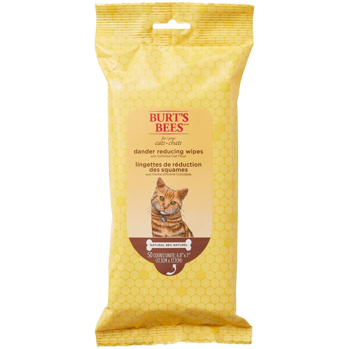 Burt's Bees Dander Reducing Wipes with Colloidal Oat Flour & Aloe Vera for Cats