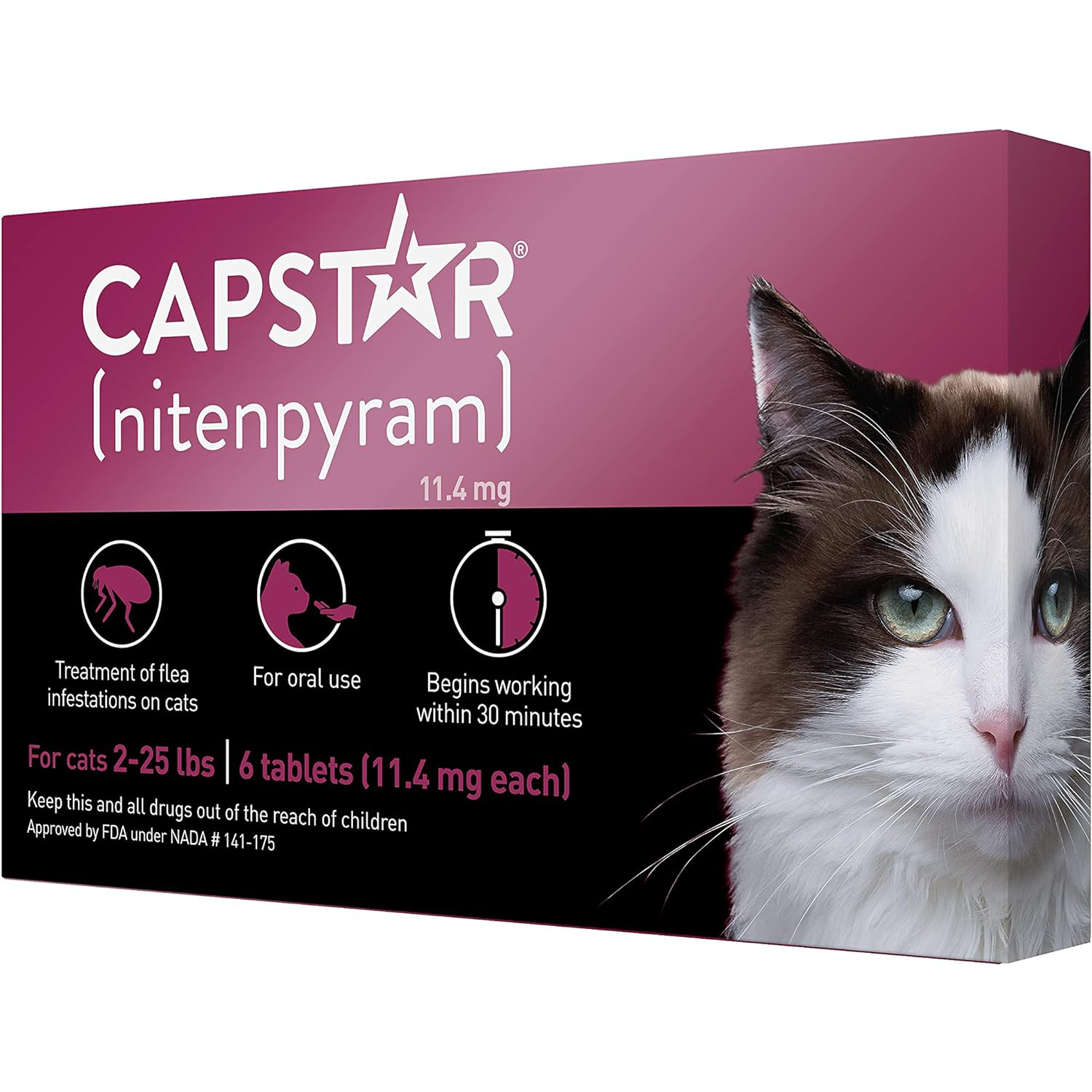 Capstar (nitenpyram) for Cats, Fast-Acting Oral Flea Treatment for Cats 2-25 lbs, Vet-Recommended Flea Medication Tablets Start Killing Fleas in 30 Minutes, 6 Doses new