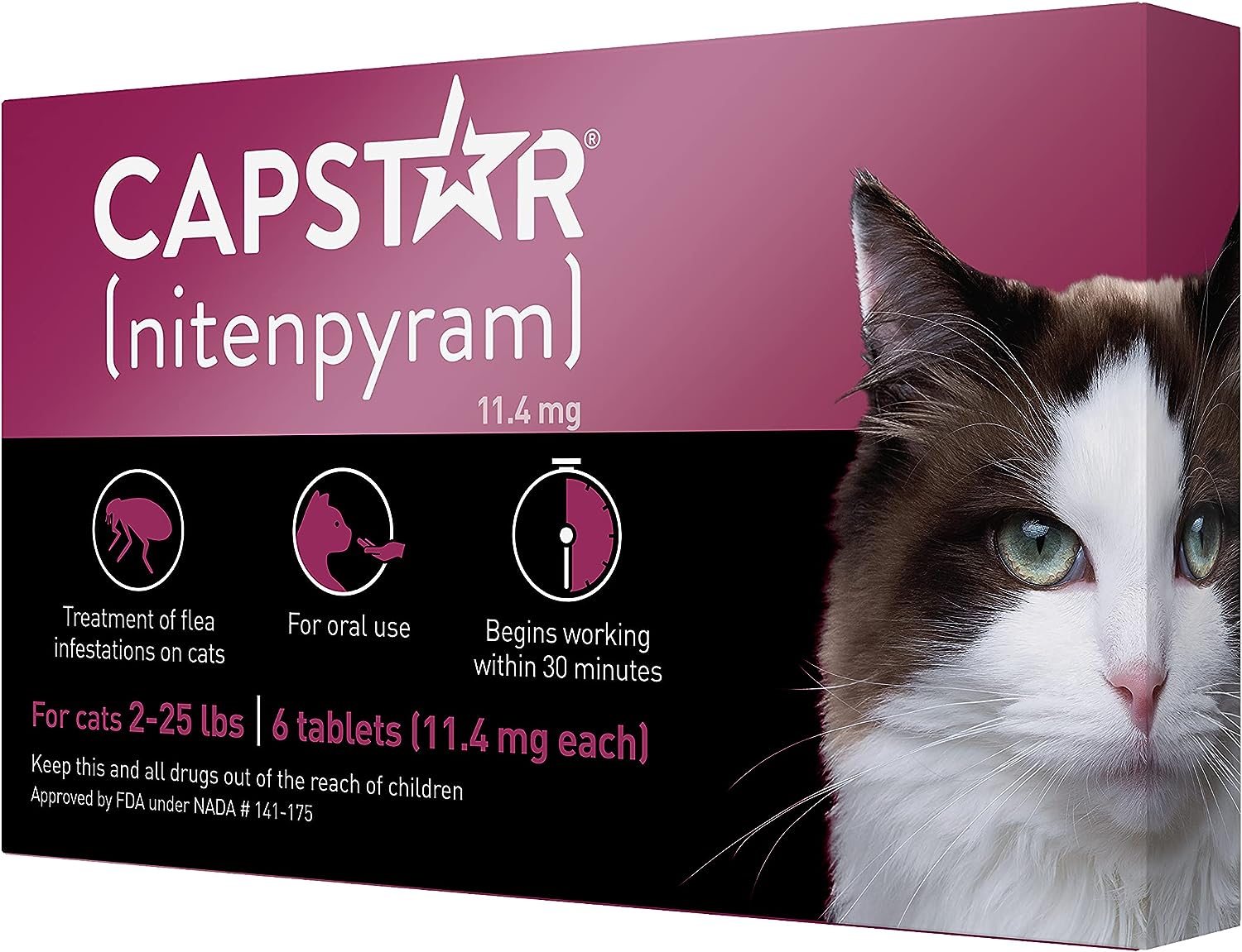 Capstar (nitenpyram) for Cats, Fast-Acting Oral Flea Treatment for Cats 2-25 lbs