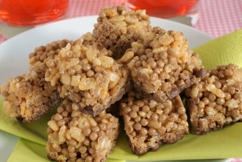 Caramel and chocolate puffed rice treats