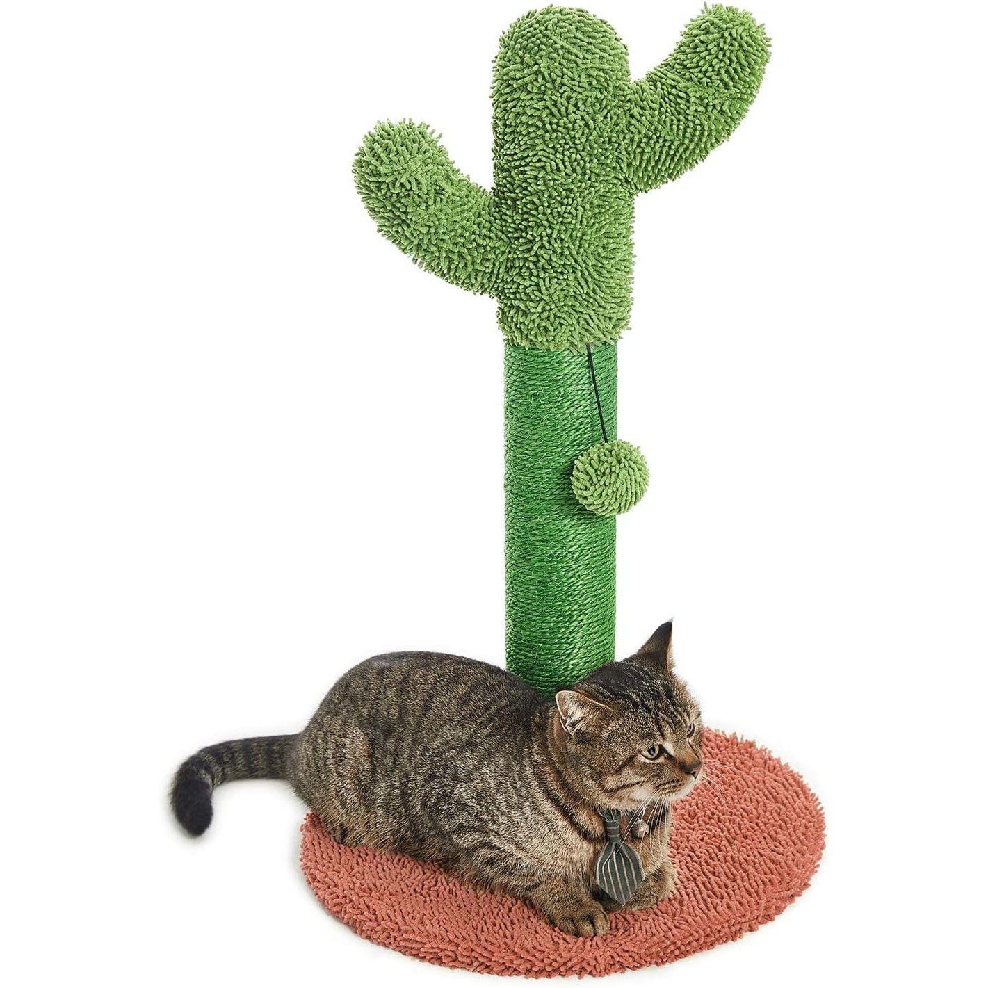 Catinsider 25.6_ Cactus Cat Scratching Post with Dangling Ball for Cats Brown New