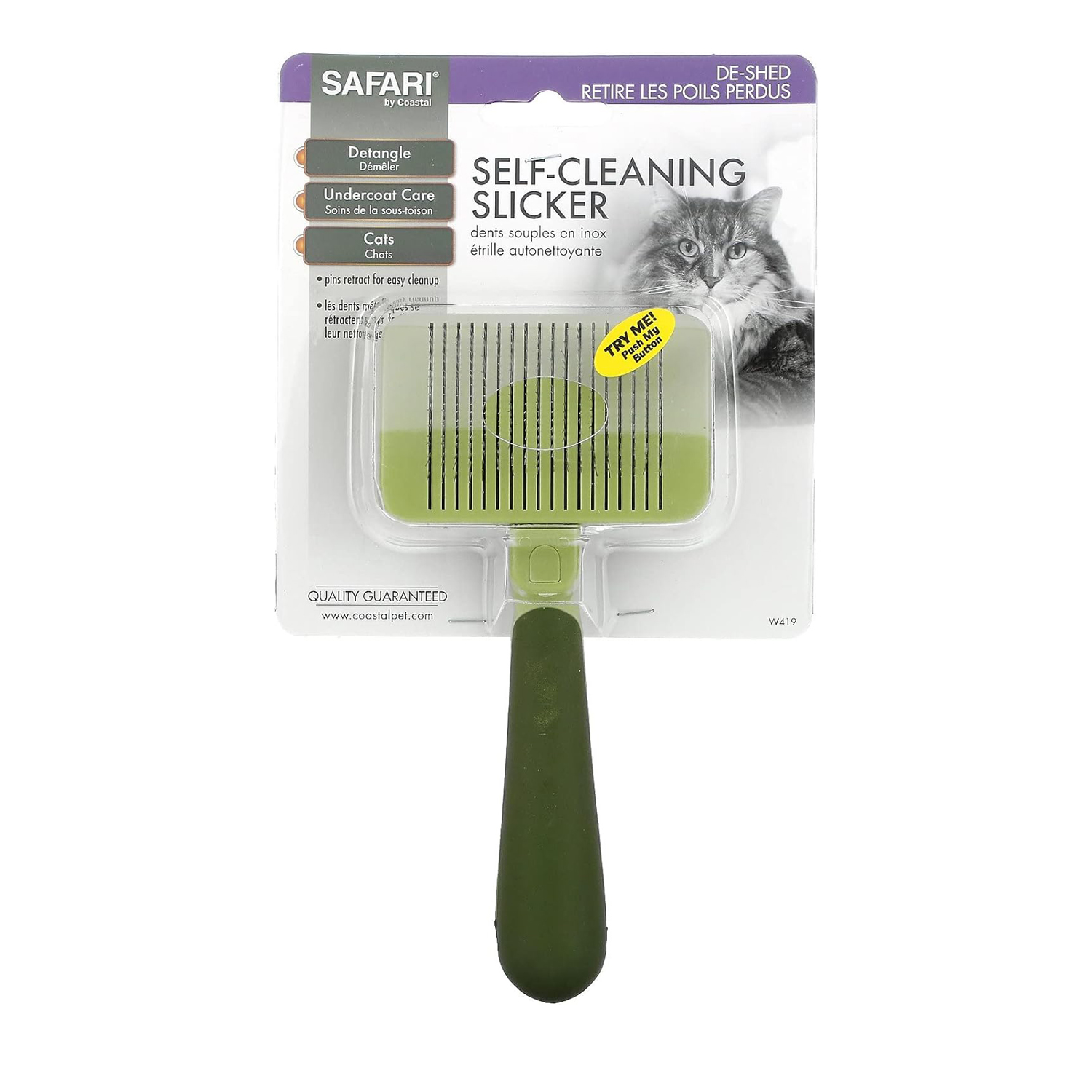 Coastal Pet Safari Self-Cleaning Slicker Brush for Cats