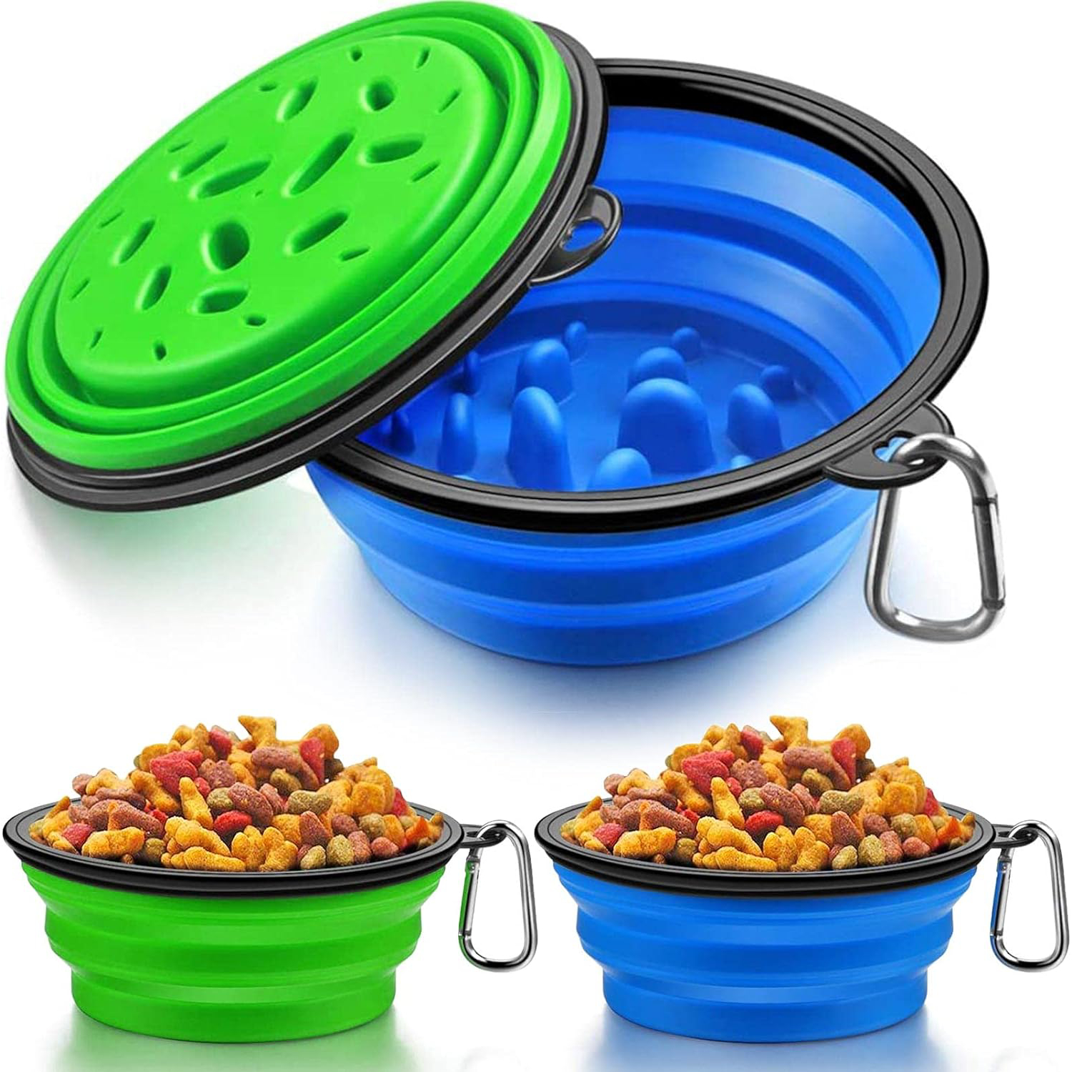 Collapsible Dog Bowl, Collapsible Dog Water Bowls Portable Pet Feeding Watering Dish for Cats Walking Parking Traveling with Carabiners New