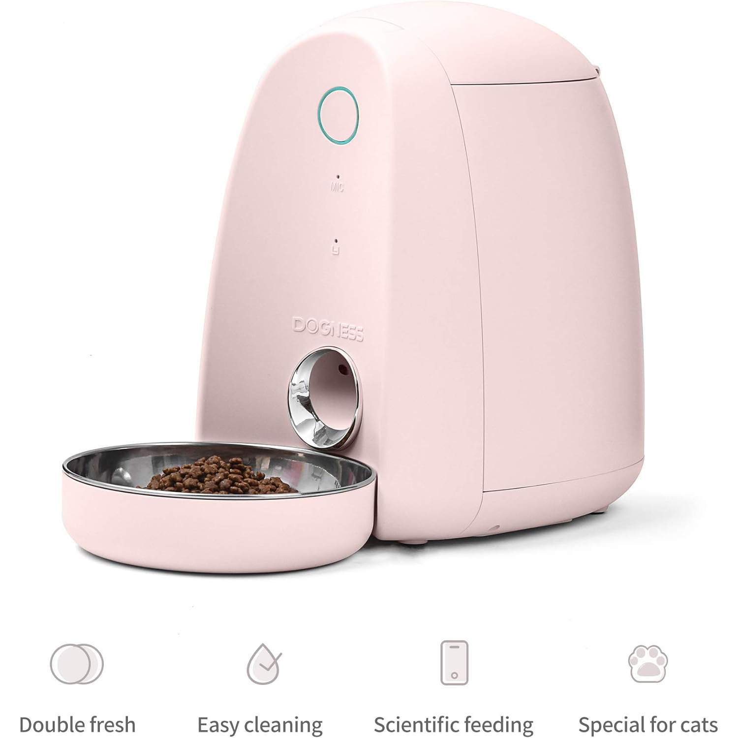 DOGNESS Automatic Cat Feeder with APP, Smart Feed WiFi Pet Feeder for Cat and Small Dog, Smartphone App Portion Control, Fresh Lock System Auto Food Dispenser(Pink) new