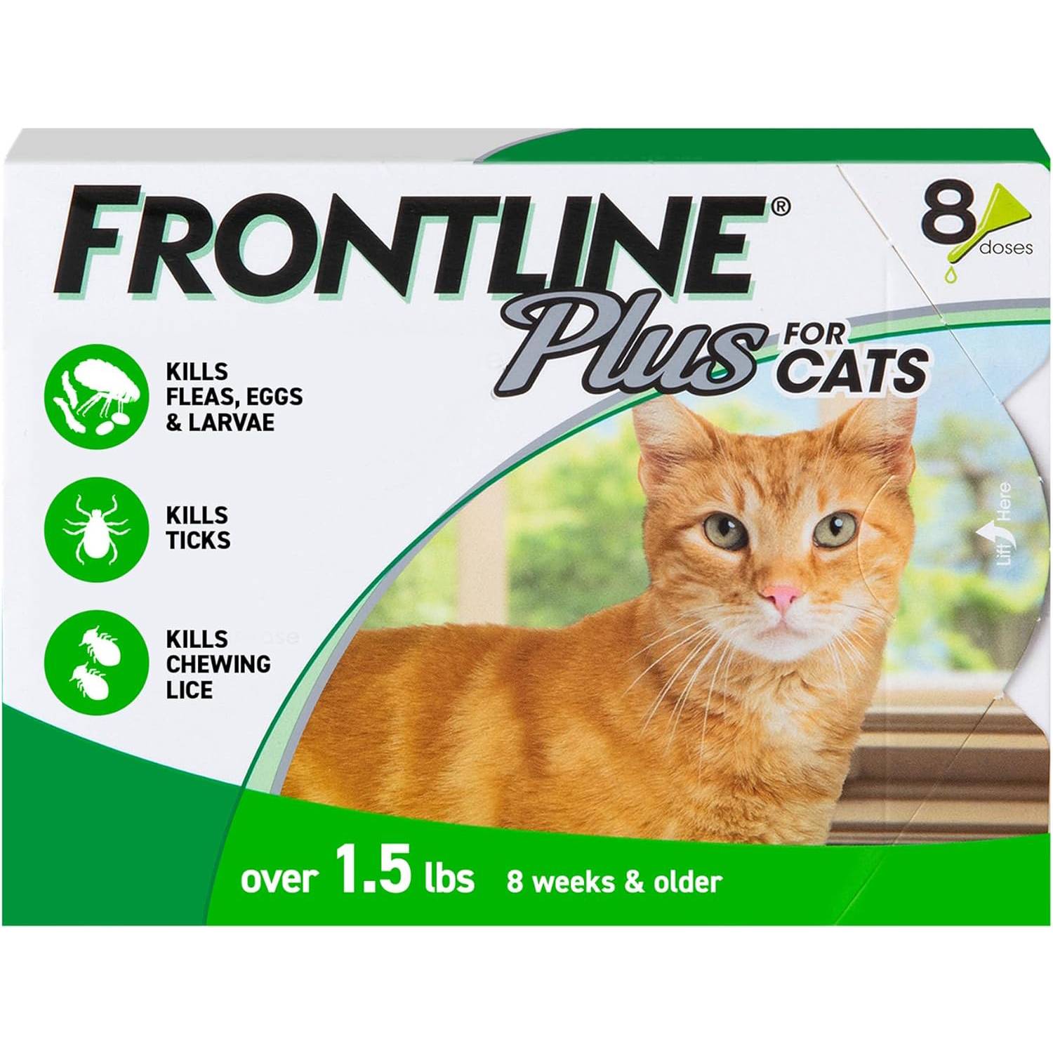 FRONTLINE Plus Flea and Tick Treatment for Cats Over 1.5 lbs., 8 Treatments New