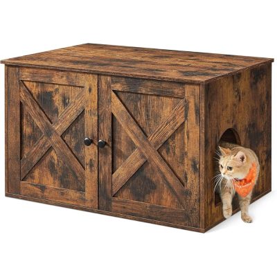 FEANDREA Furniture Style Barn Door Cat Litter Box Enclosure