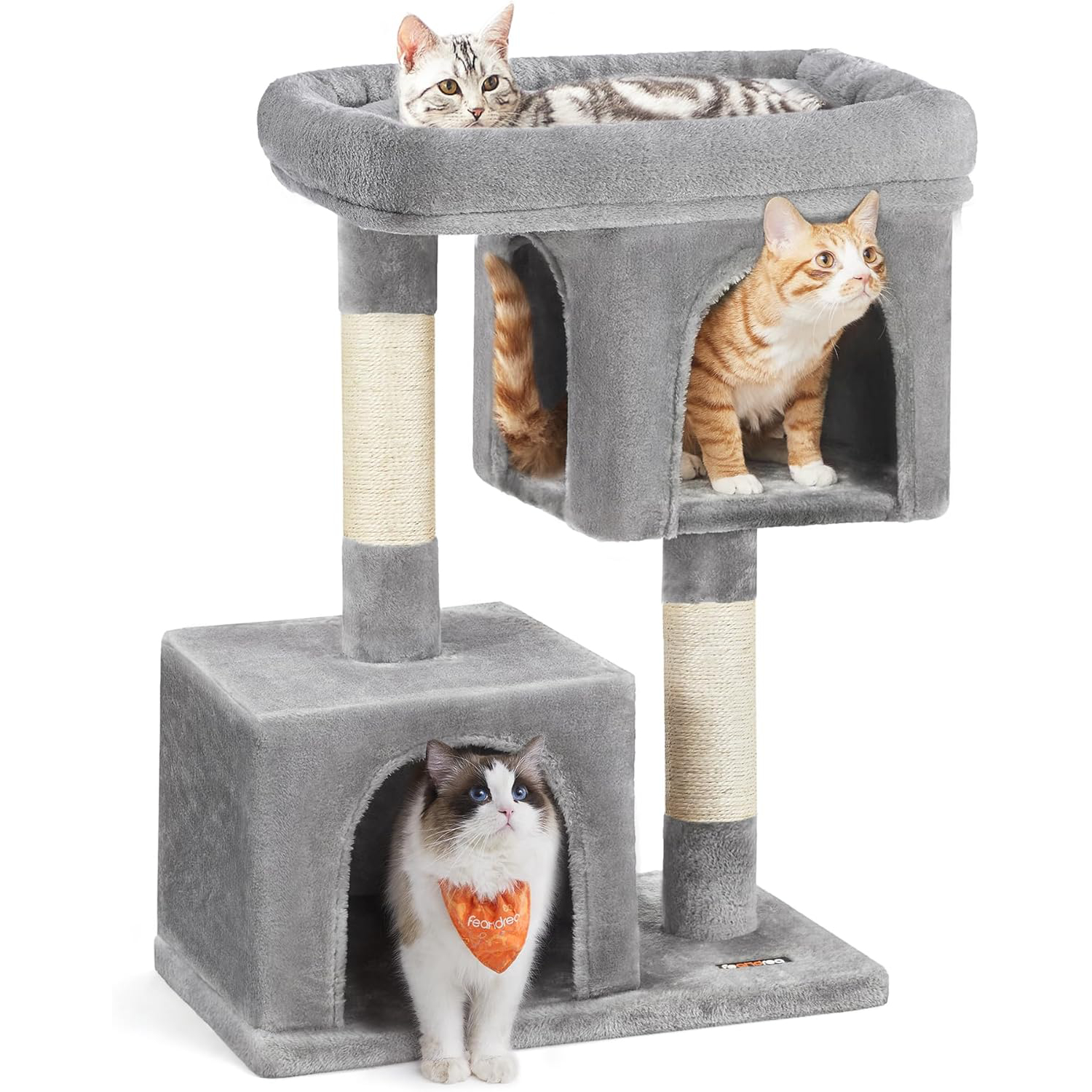 Feandrea Cat Tree, 33.1-Inch Cat Tower, L, Cat Condo for Large Cats up to 16 lb, Large Cat Perch, 2 Cat Caves, Scratching Post, Light Gray UPCT61W New