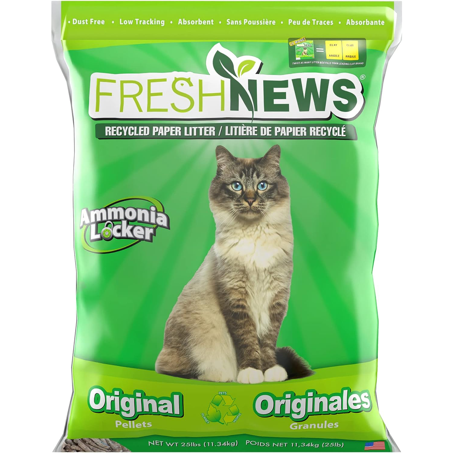 Fresh News Recycled Paper, Original Pellet Cat Litter, 25 Pound New