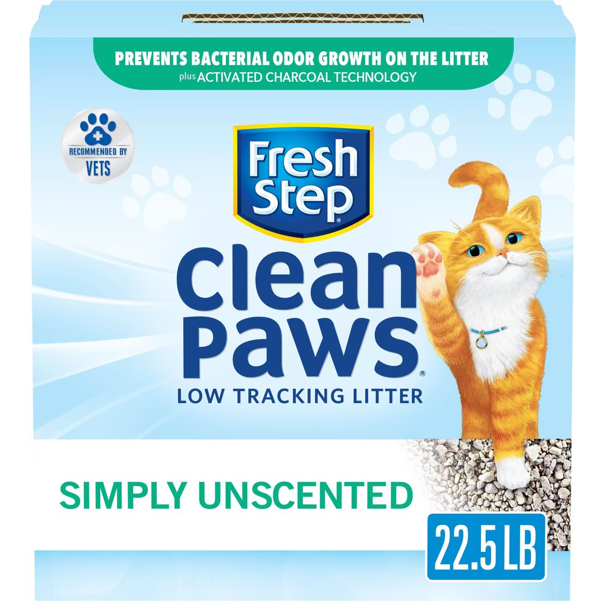 Fresh Step Clean Paws Simply Unscented Clumping Clay Cat Litter, 22.5-lb box New