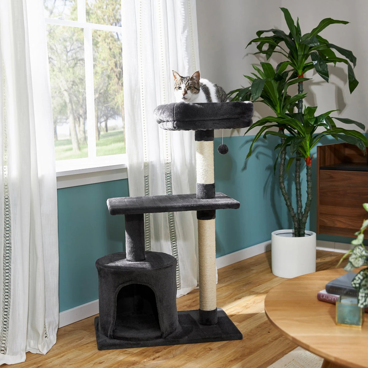 Frisco 38-in Cat Tree with Condo, Top Perch & Toy New