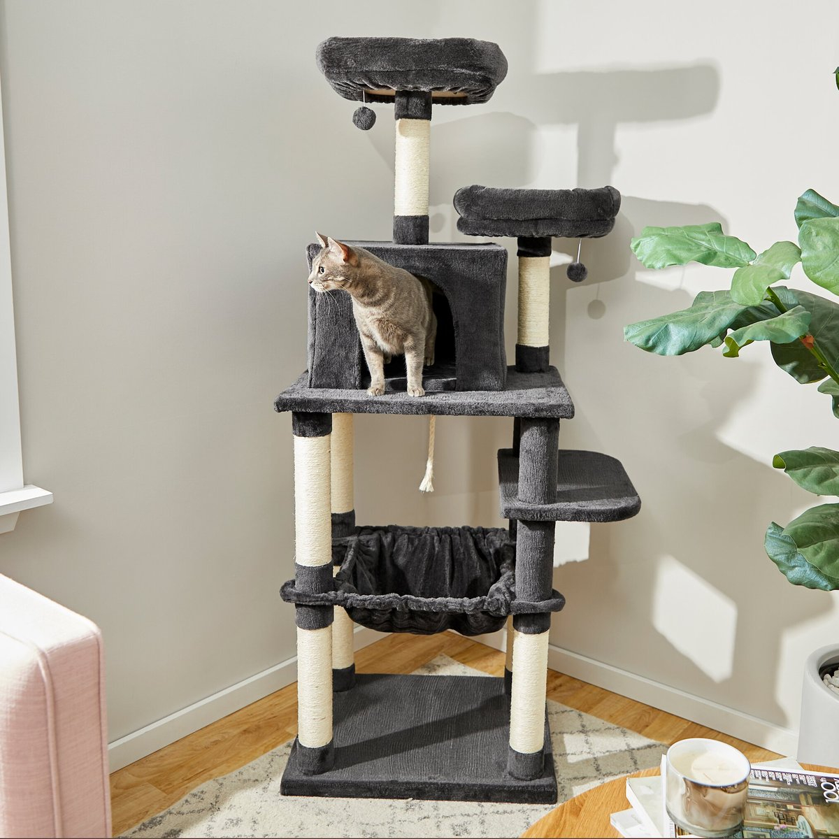 Frisco 64-in Cat Tree with Hammock, Condo, 2 Top Perches with Bed New