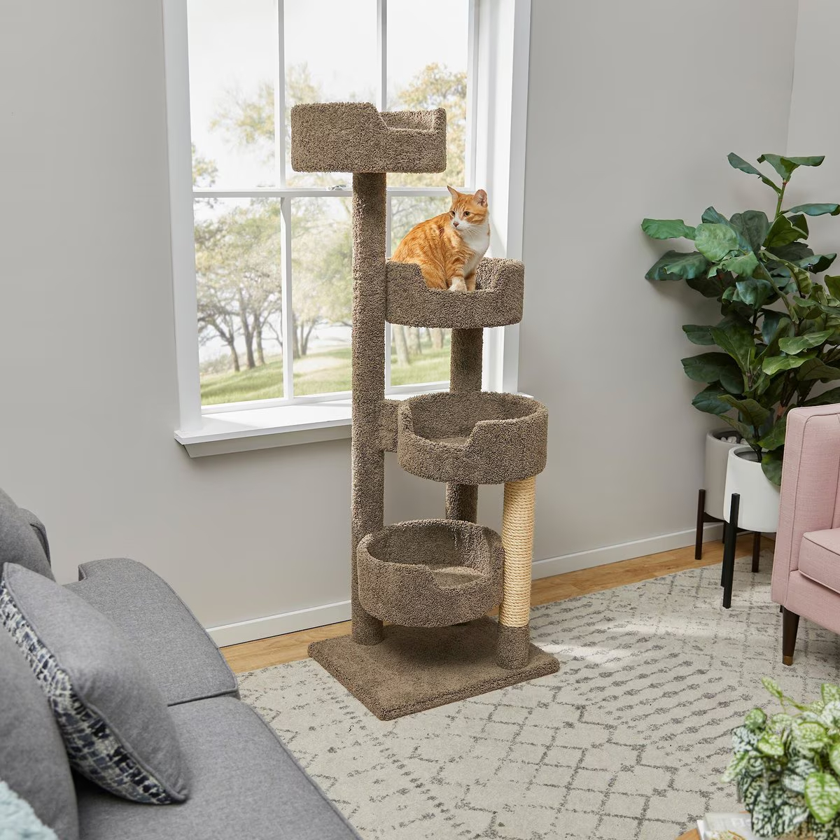 Frisco 65-in Real Carpet Wooden Cat Tree
