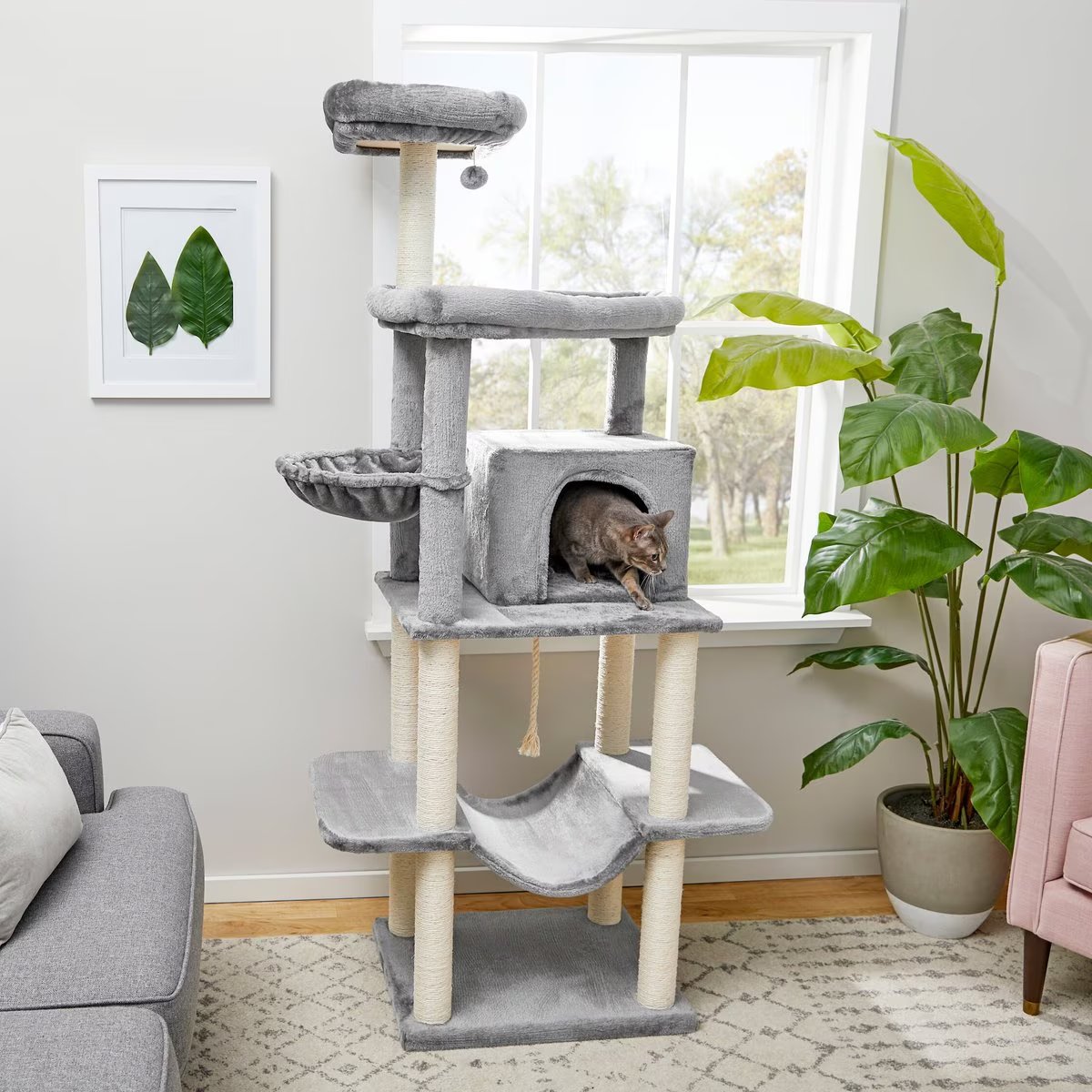 Frisco 73-in Cat Tree with Hammock, Condo, Lounge Basket, Top Perch & Bed New