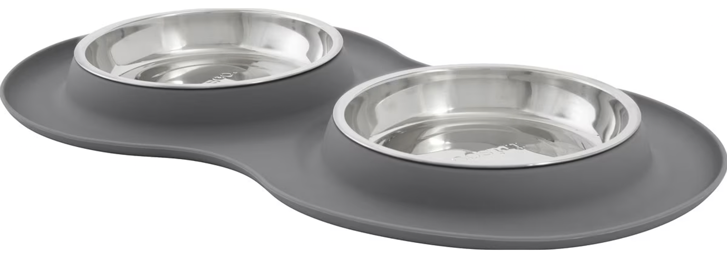 Frisco Double Stainless Steel Pet Bowl with Silicone Mat