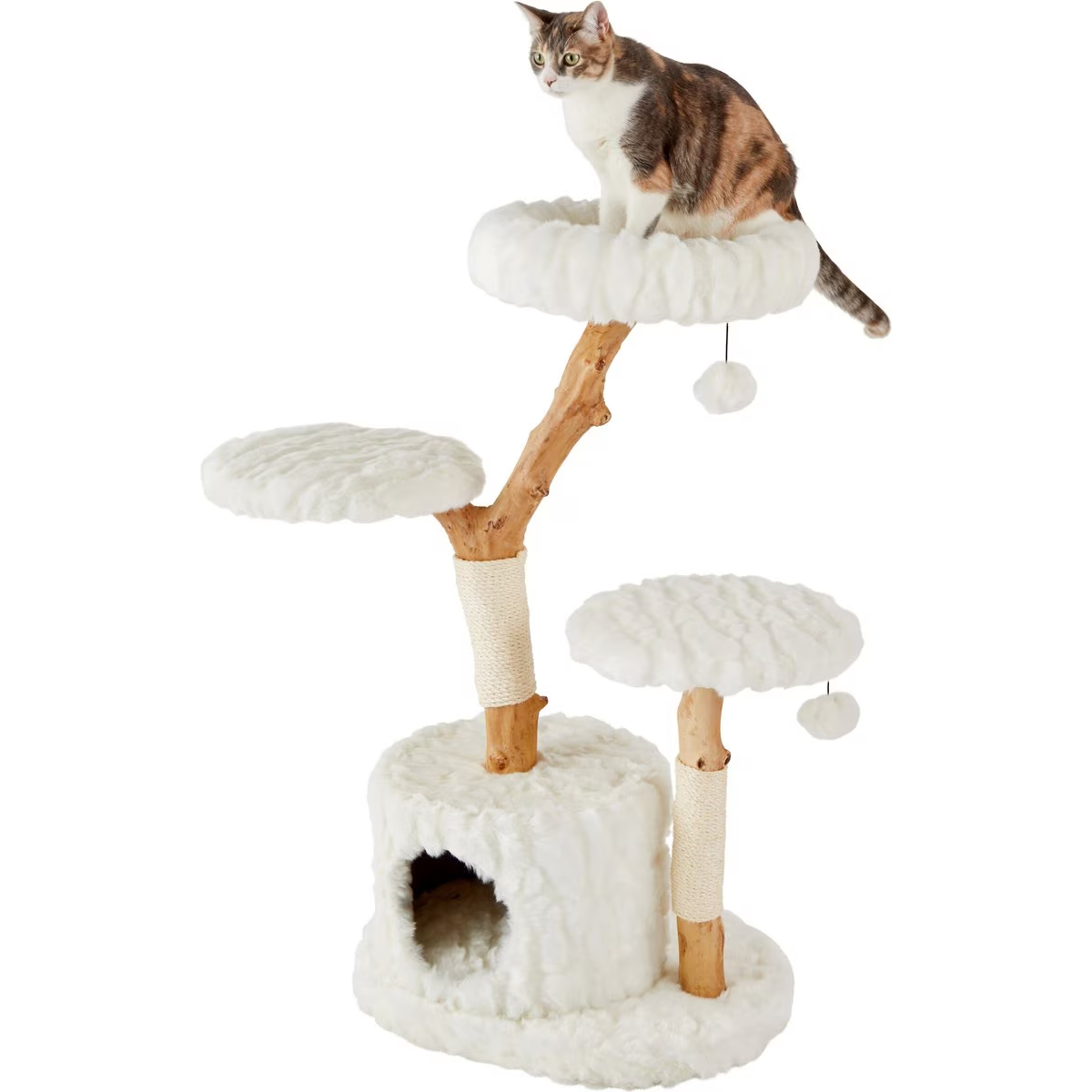 Frisco Natural Wood Modern Cat Tree with Toy