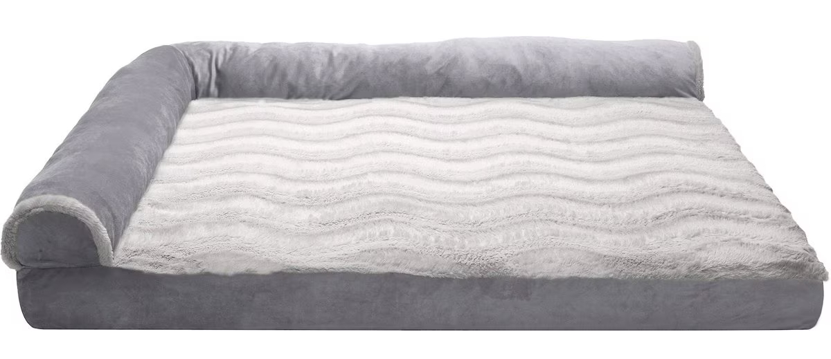 FurHaven Wave Fur & Velvet Cooling Gel Deluxe Chaise Dog & Cat Bed