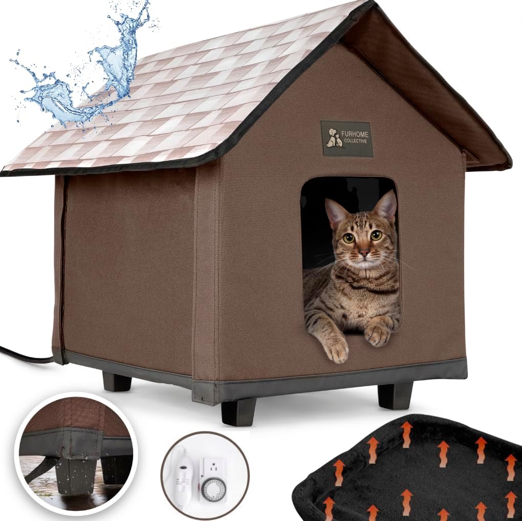 FurHome Collective Elevated Heated Cat House with Heating Pad