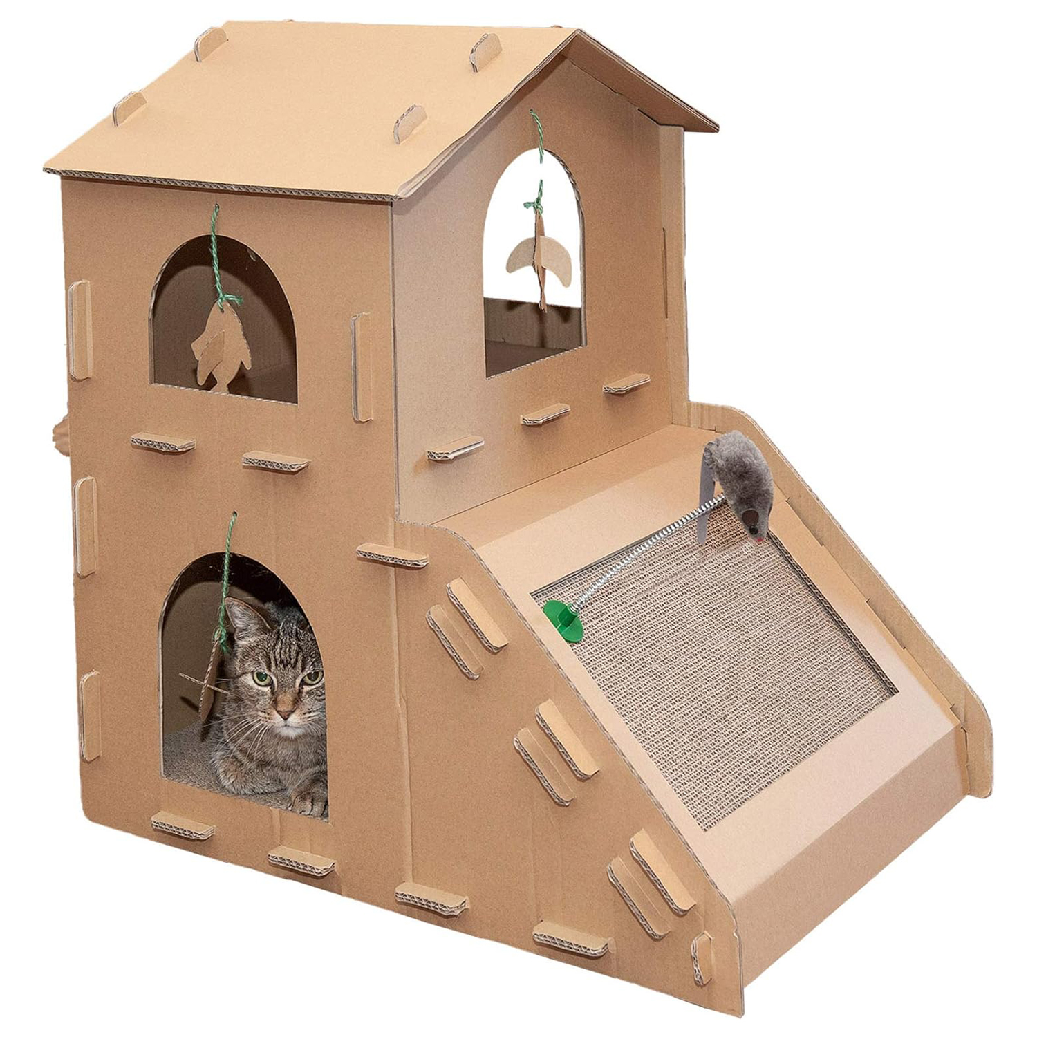 Furhaven Multi-Level Cardboard Cat House with Scratching Pad