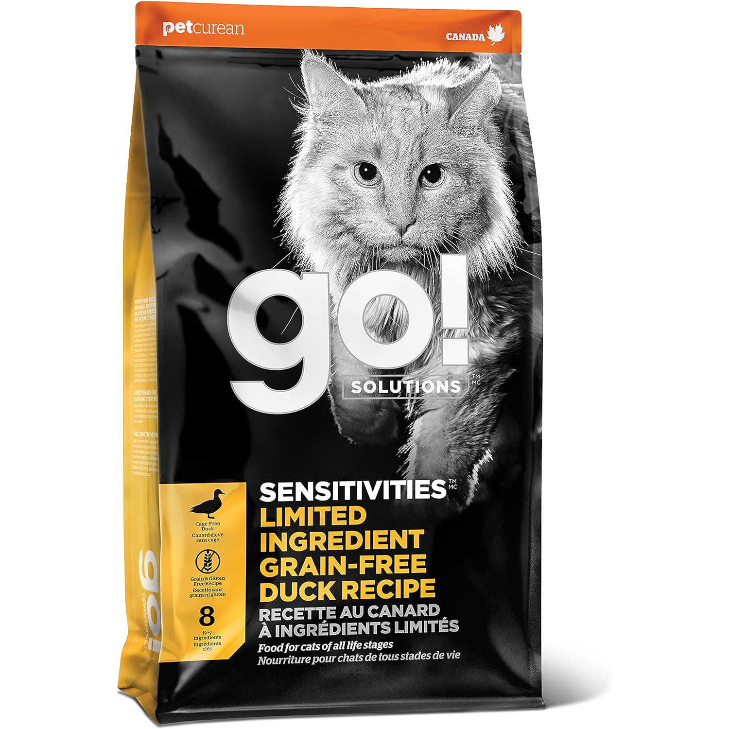 GO! SOLUTIONS Sensitivities – Duck Recipe – Limited Ingredient Dry Cat Food, 8 lb – Grain Free Cat Food for All Life Stages – to Support Sensitive Stomachs New