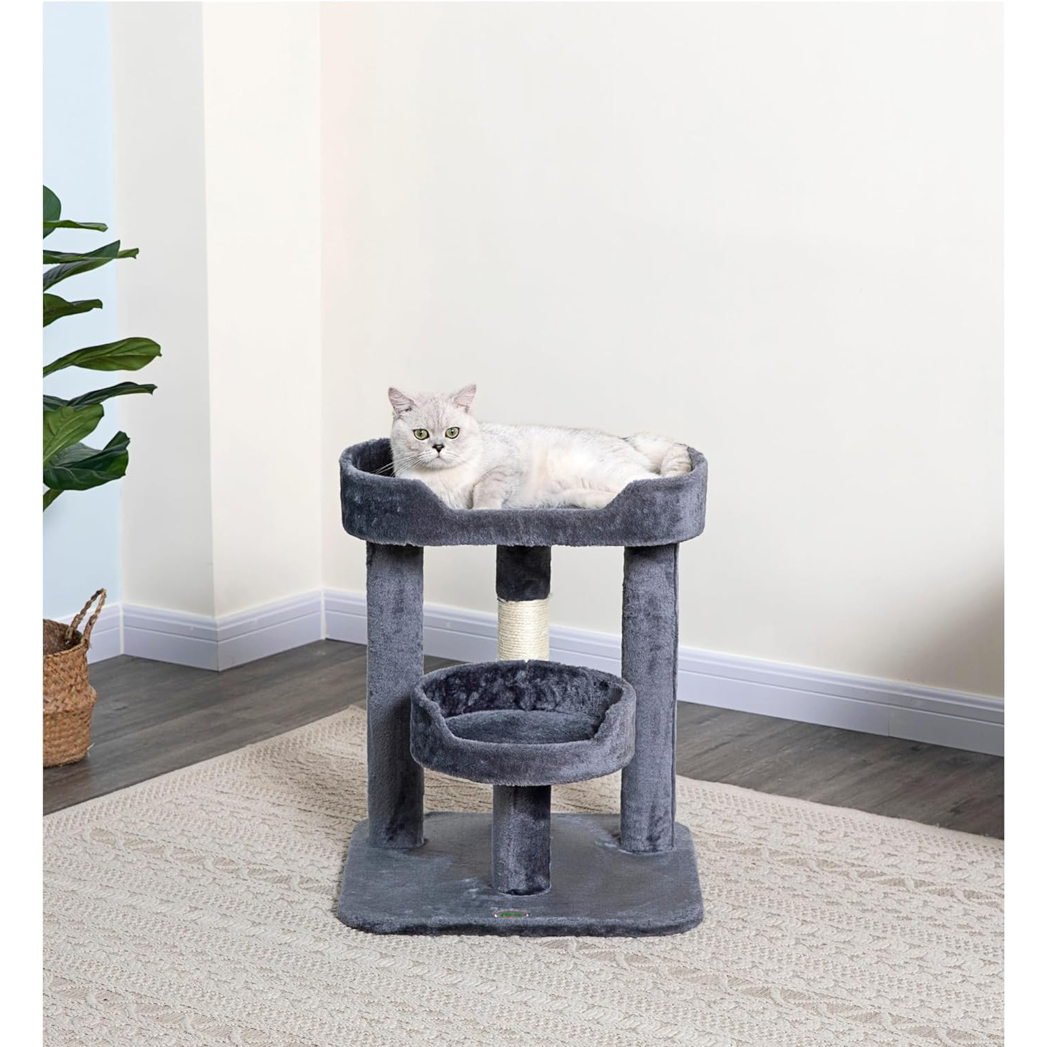 Go Pet Club 23_ Cat Tree Scratcher Kitty Condo Kitten Furniture with Two Elevated Perch Beds and Large Base for Indoor Cats, Gray New