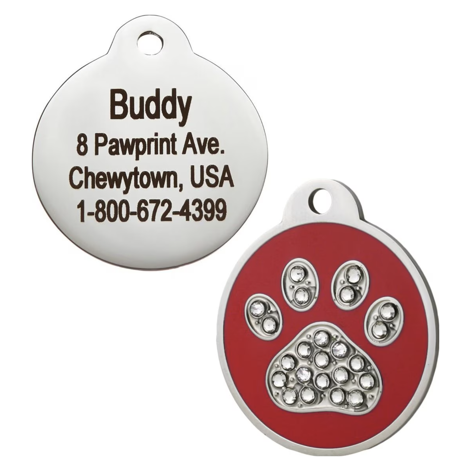 GoTags Stainless Steel Personalized Dog & Cat ID Tag, Swarovski Crystal Paw Print