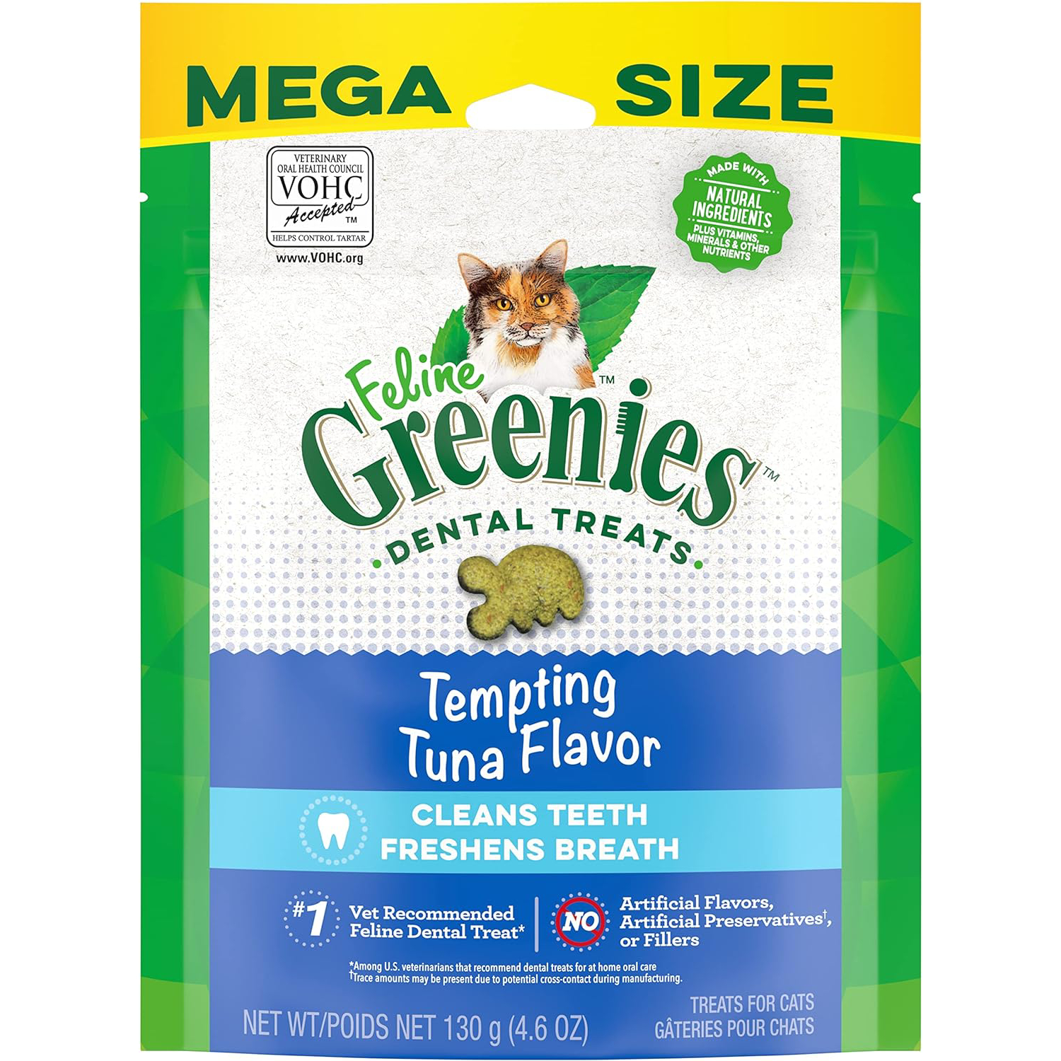 Greenies Feline Adult Natural Dental Care Cat Treats, Tempting Tuna Flavor, 4.6 oz. Pouch new