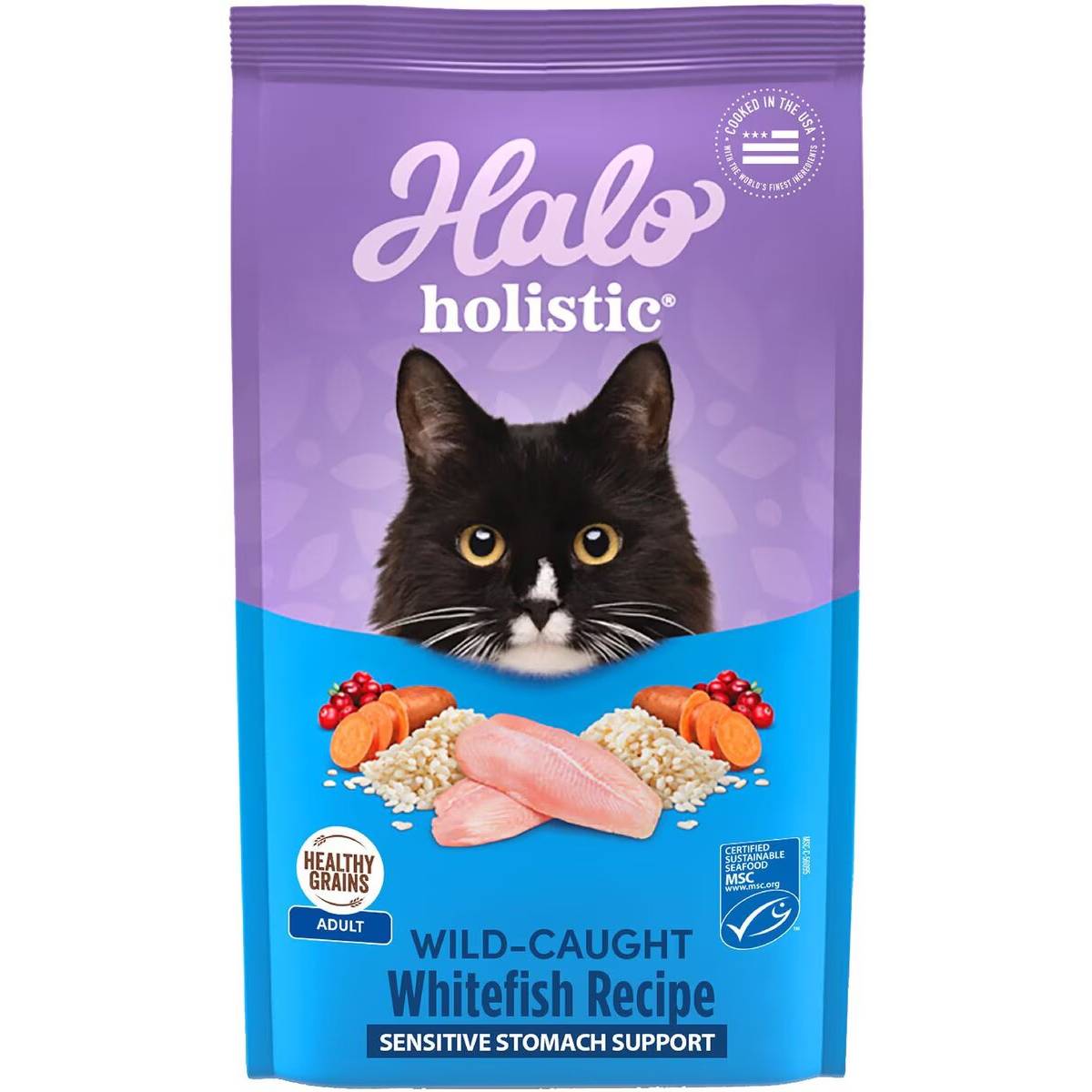Halo Holistic Wild-Caught Whitefish Recipe Sensitive Stomach Support Adult Dry Cat Food