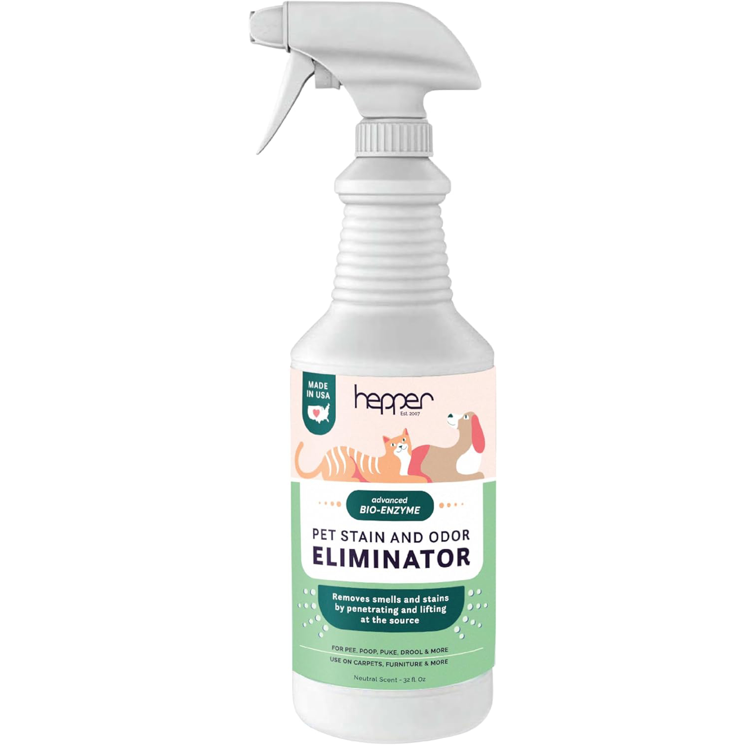 Hepper Advanced Bio Enzyme Pet Stain & Odor Eliminator Spray Smell Stain & Urine Remover for Cats New