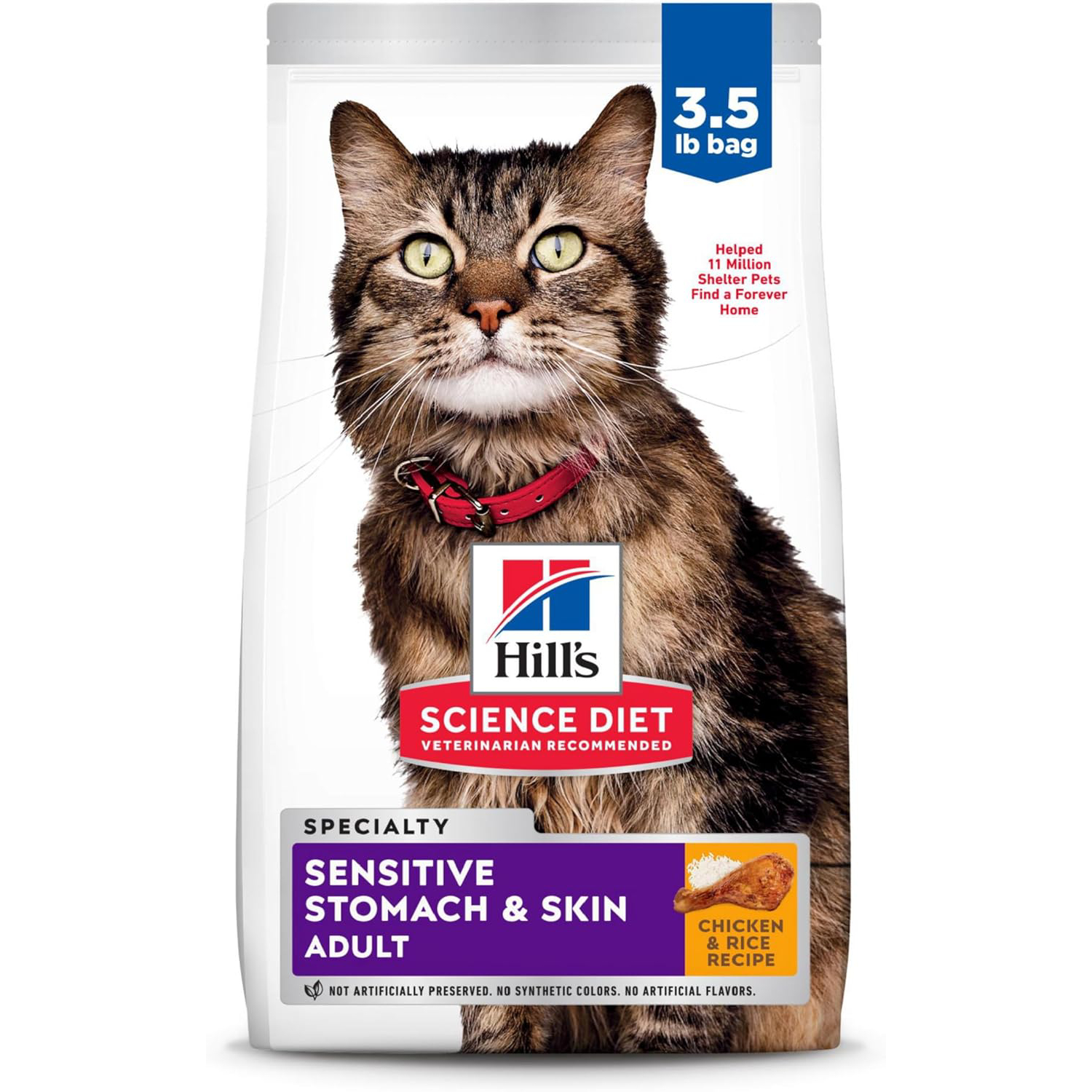Hill_s Science Diet Dry Cat Food, Adult, Sensitive Stomach & Skin, Chicken & Rice Recipe, 3.5 lb. Bag new