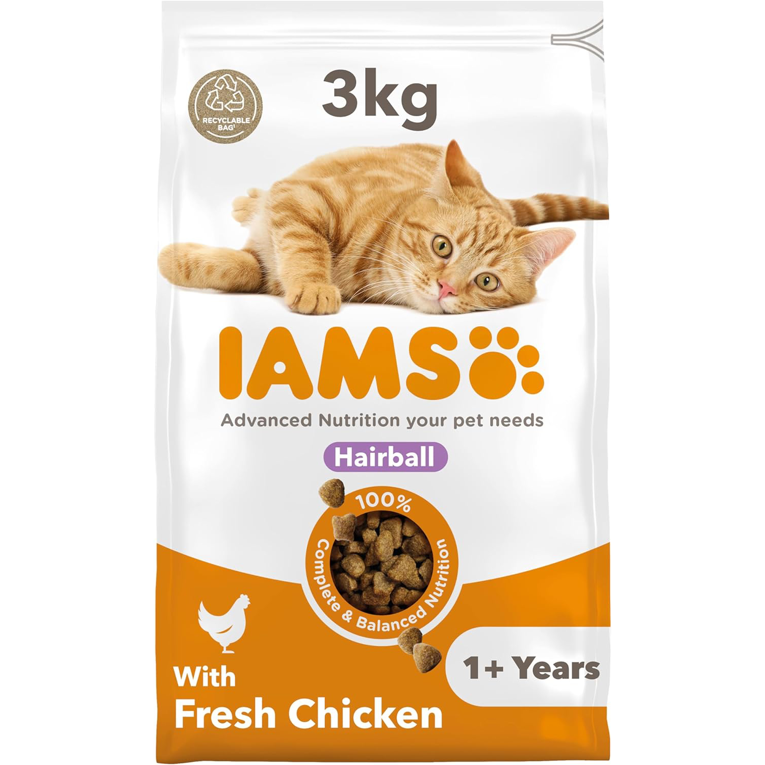 IAMS Hairball Complete Dry Cat Food for Adult and Senior Cats with Chicken