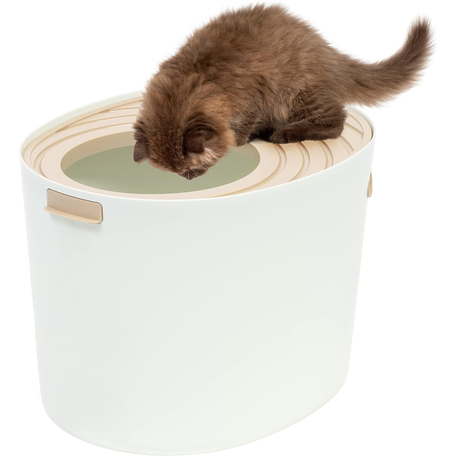 IRIS USA Medium Stylish Round Top Entry Cat Litter Box with Scoop