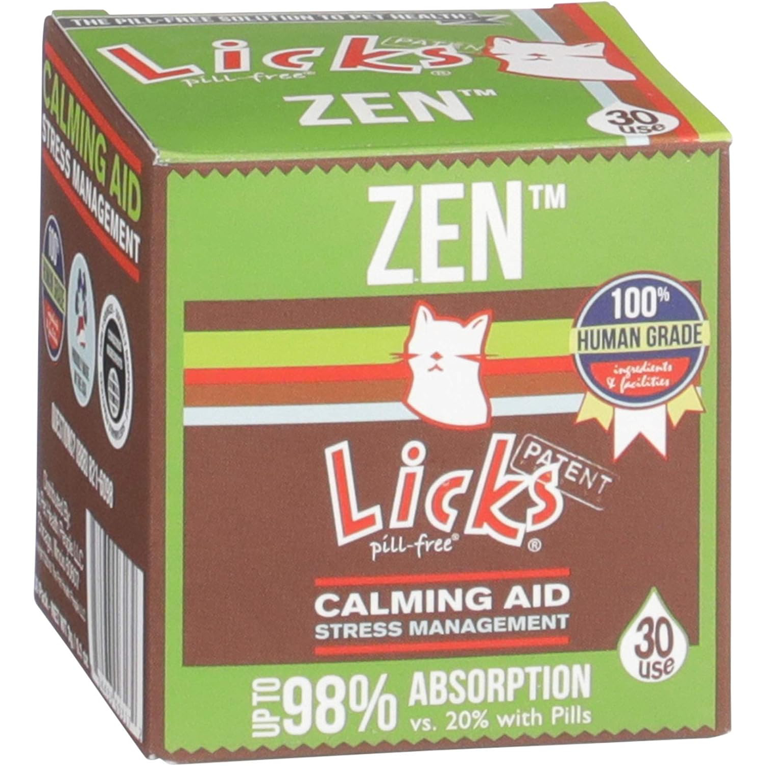 Licks Pill-Free Zen Cat Calming - Natural Calming Aid for Aggressive Behavior and Nervousness - Calming Cat Treats for Stress Relief & Cat Health - Gel Packets - 30 Use new
