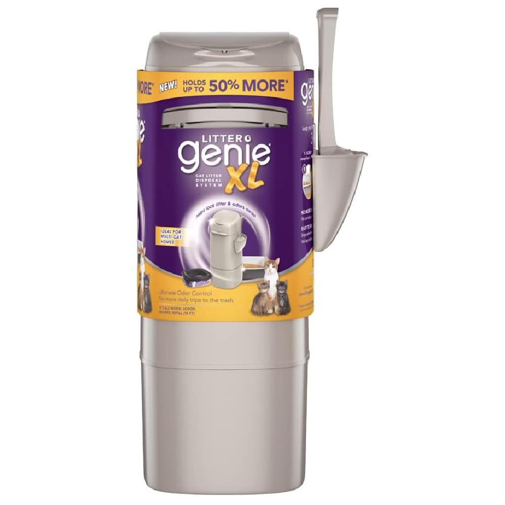 Litter Genie XL Pail (Beige) _ Cat Litter Box Waste Disposal System for Odor Control _ Includes 1 Square Refill Bag New 1000