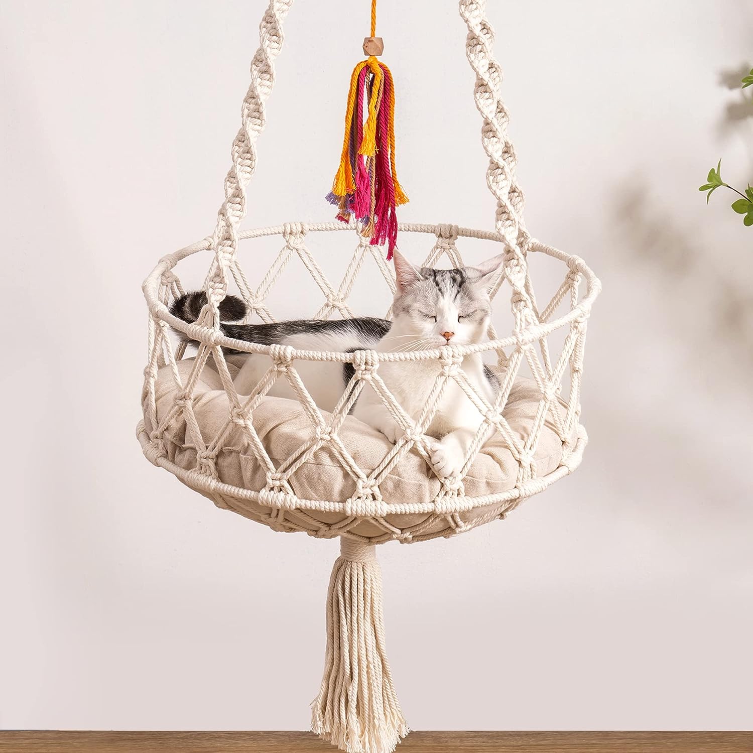 MEWOOFUN Hanging Macrame Cat Hammock Bed