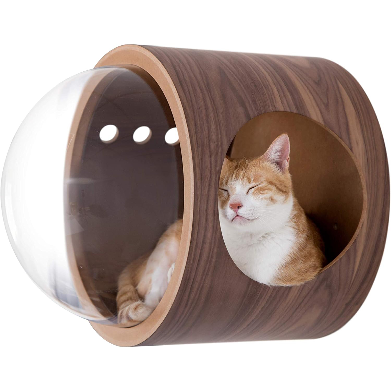 MYZOO Spaceship Gamma, Pet Bed for Cat & Dog, Window Perch, Cat Tree, Made of Wood (Walnut, Open Right) New