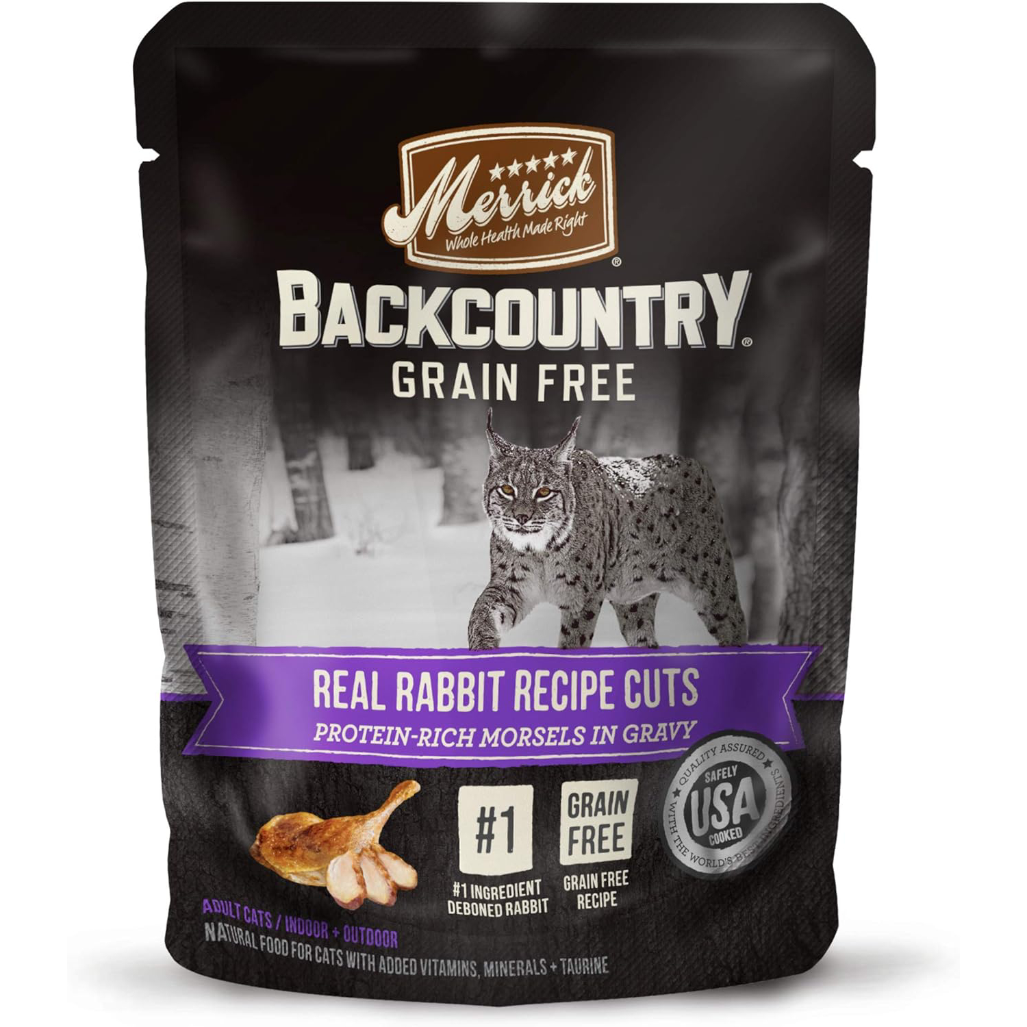 Merrick Backcountry Grain Free Gluten Free Premium High Protein Wet Cat Food, Rabbit Recipe Cuts With Gravy - (Pack of 24) 3 oz. Pouches new